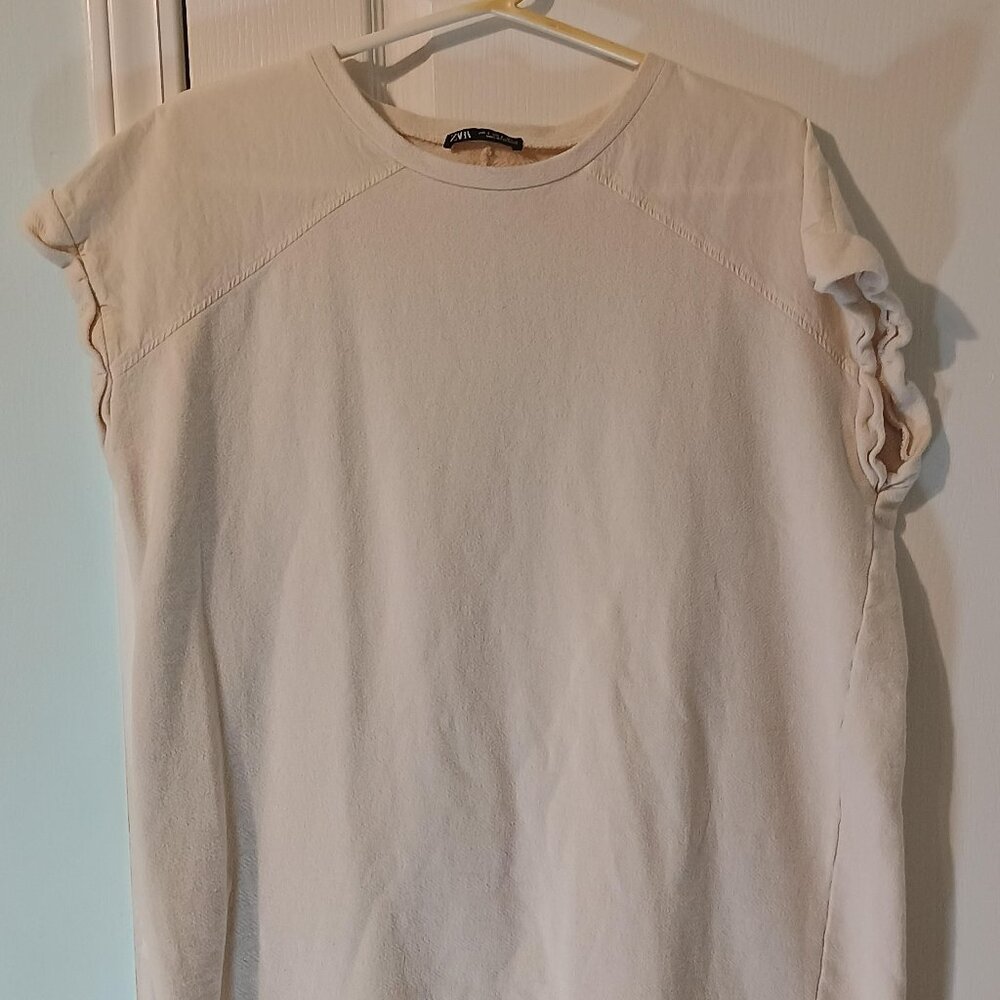 Zara/Shift Dress/Women/S/Beige/Crew Neck Cap Sleeve Chic